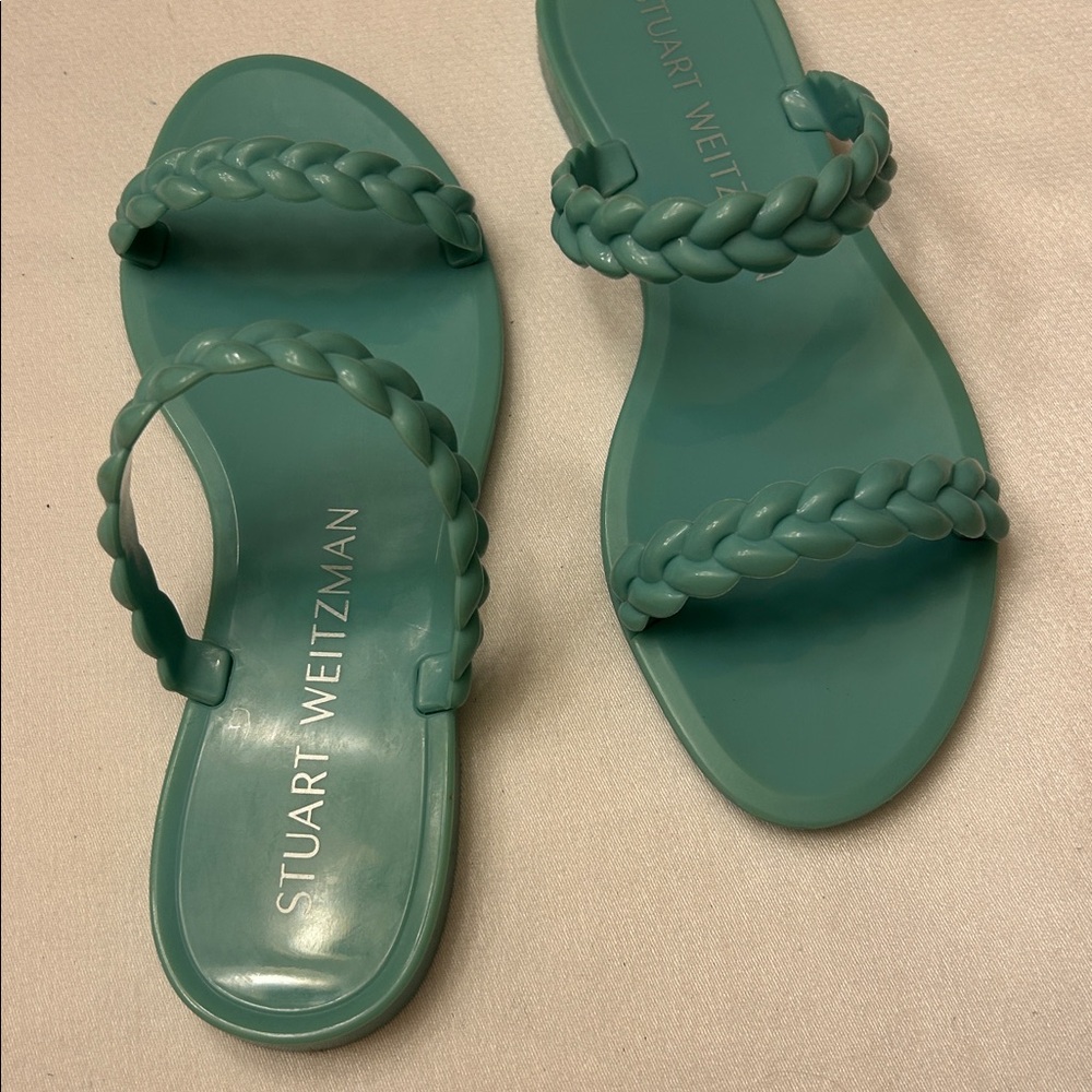 Stuart Weitzman Women's Braida Sawyer Jelly Sandals in Teal. Size 6 - Picture 1 of 7